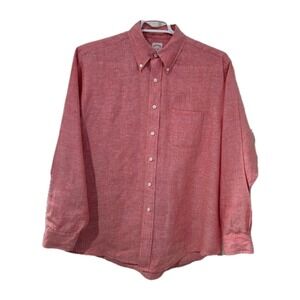 Brooks Brothers 1818 100% Irish Linen Long Sleeve Red Button Up Shirt Sz Large
